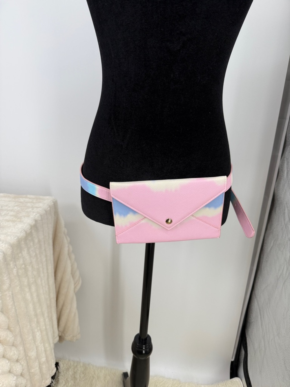 Pastel Pink Tie-Dye Envelope Crossbody Belt Bag